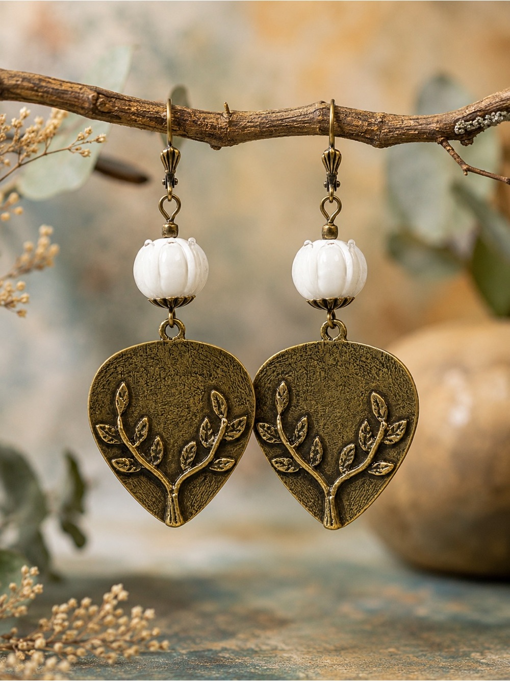 Handmade Turquoise Fan Drop Earrings, Silver Tone Leverbacks
